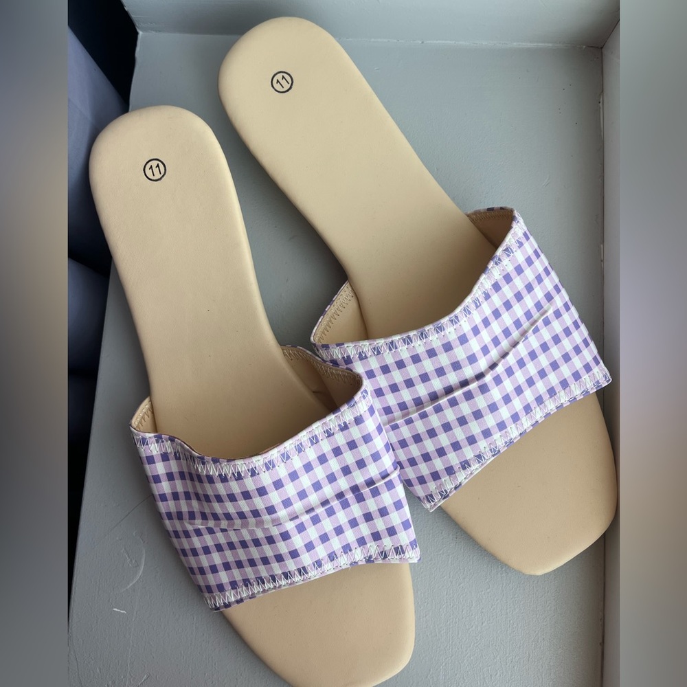 Amazon Purple Checkered Slide Sandals